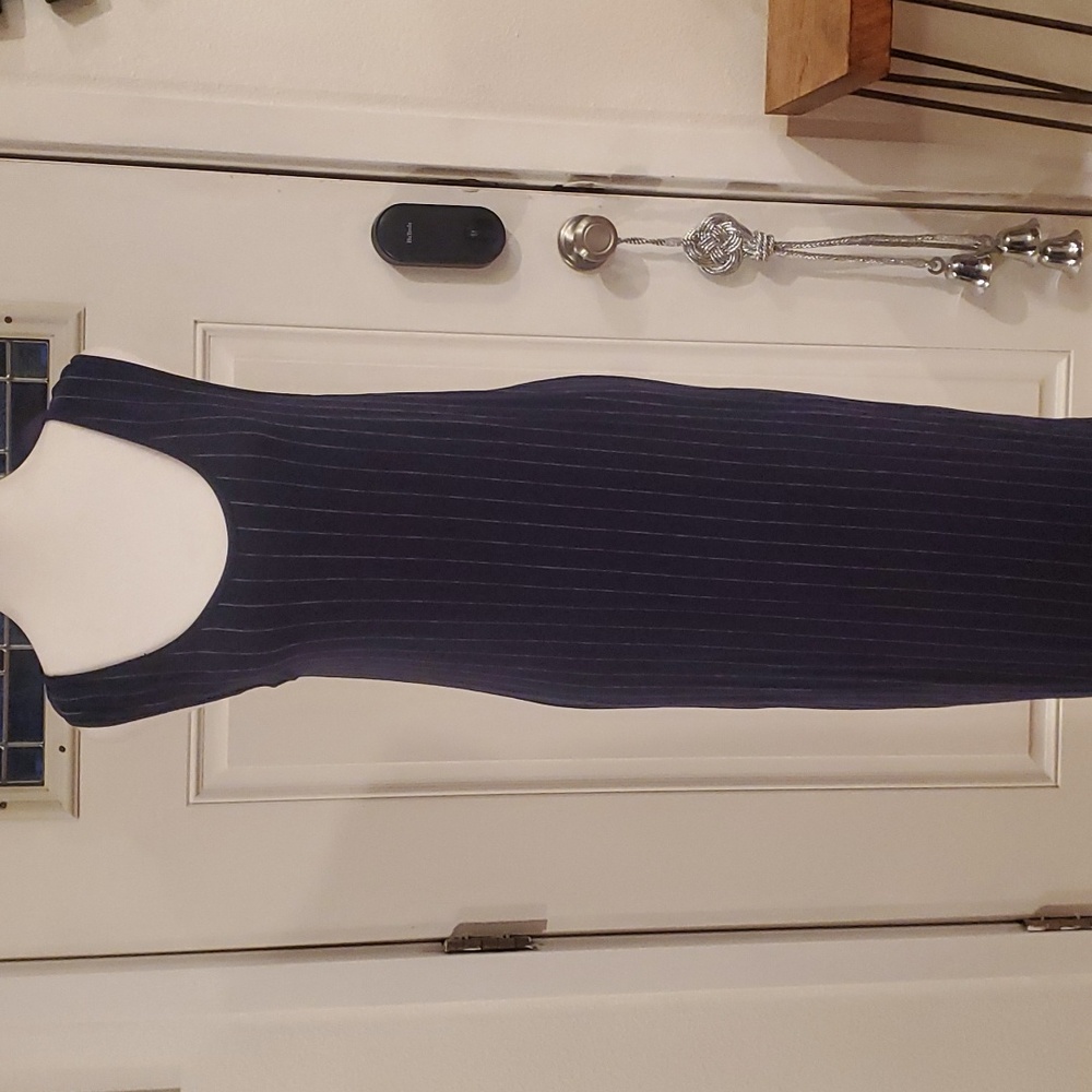 Long navy blue pinstripe tank dress. Lafayette sz XL